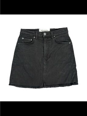 Reformation Black Denim Mini Skirt with Raw Hem